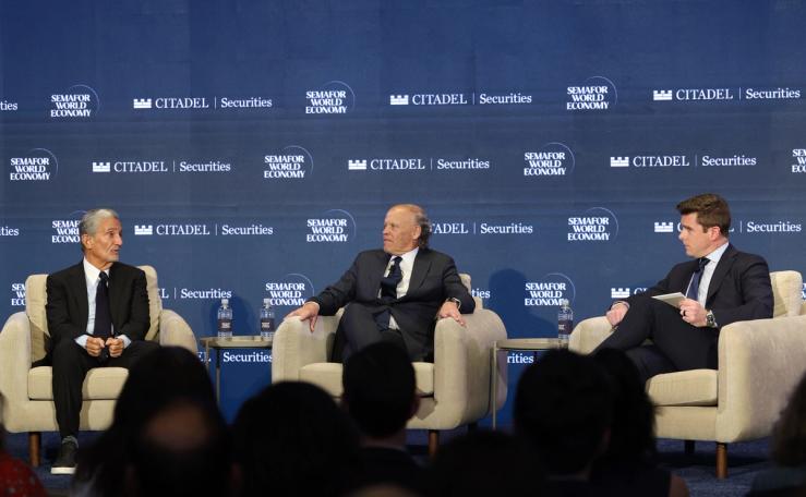 (L-R) Ted Leonsis (Founder, Chairman, Managing Partner, and CEO - Monumental Sports & Entertainment), Mark Ein (Founder & CEO - Capitol Investment Corp), and Phil Mattingly (Chief Domestic Correspondent and Anchor - CNN) speak on stage during Semafor World Economy 2026 on April 13, 2026.