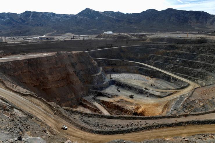 A view of the MP Materials rare earth open-pit mine in Mountain Pass, California.
