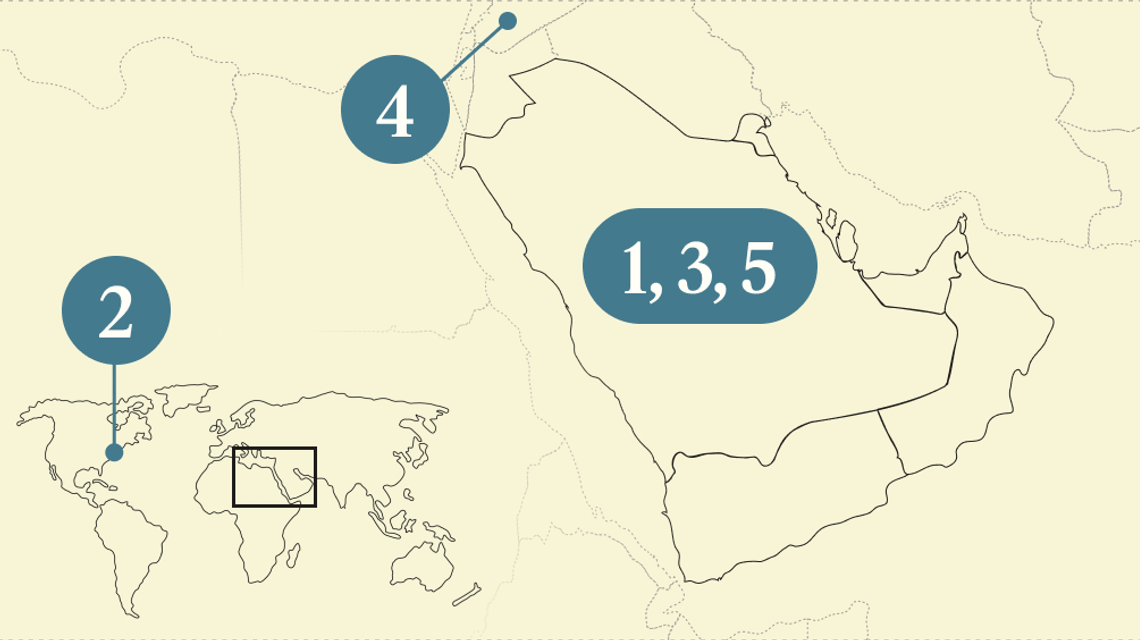 A numbered map of the Gulf.