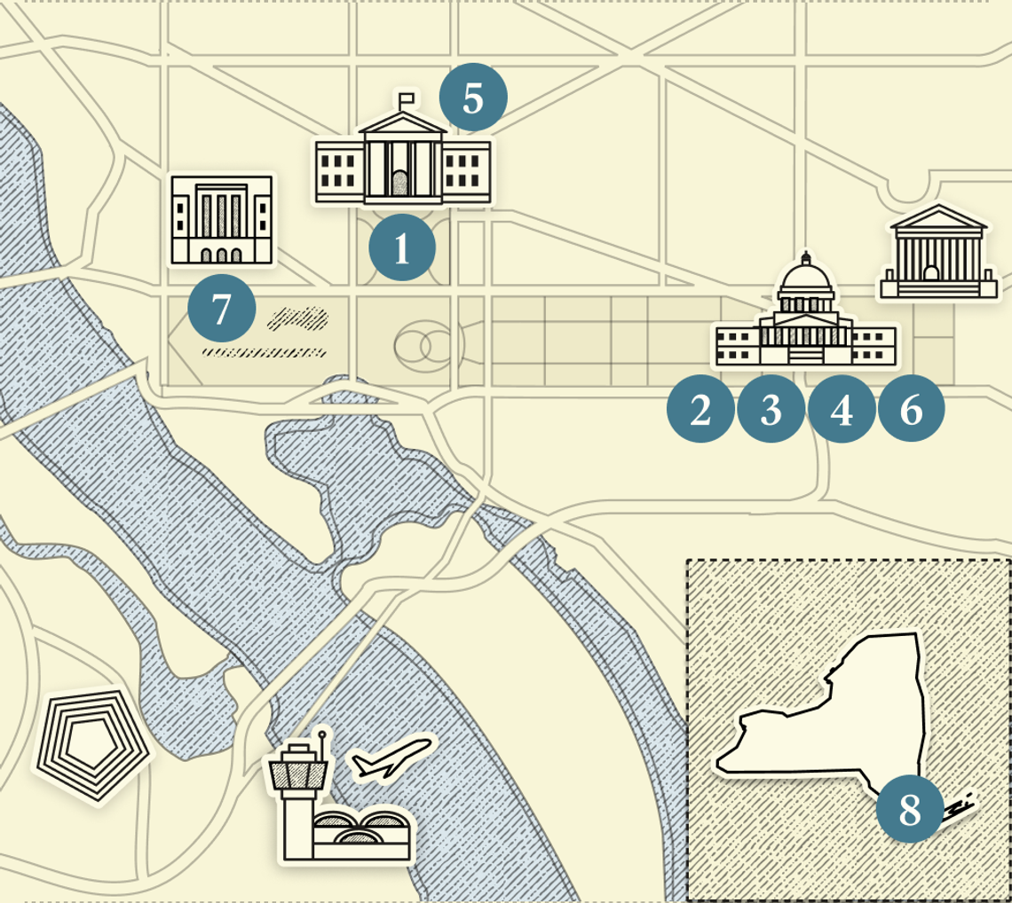 A numbered map of Washington, DC.