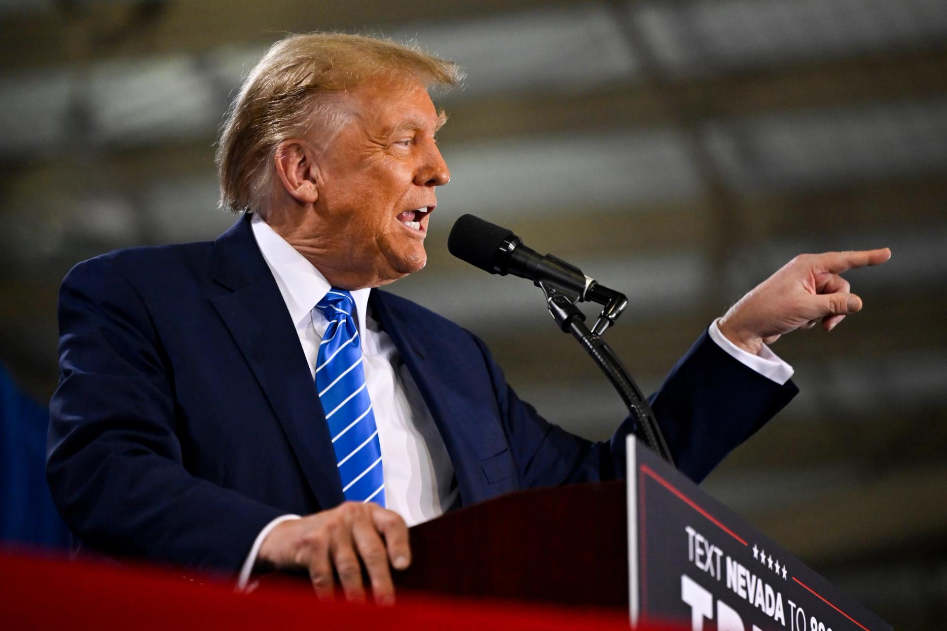 Republican presidential candidate and former U.S. President Donald Trump speaks during a campaign event at Big League Dreams Las Vegas on Jan. 27, 2024, in Las Vegas, Nevada.