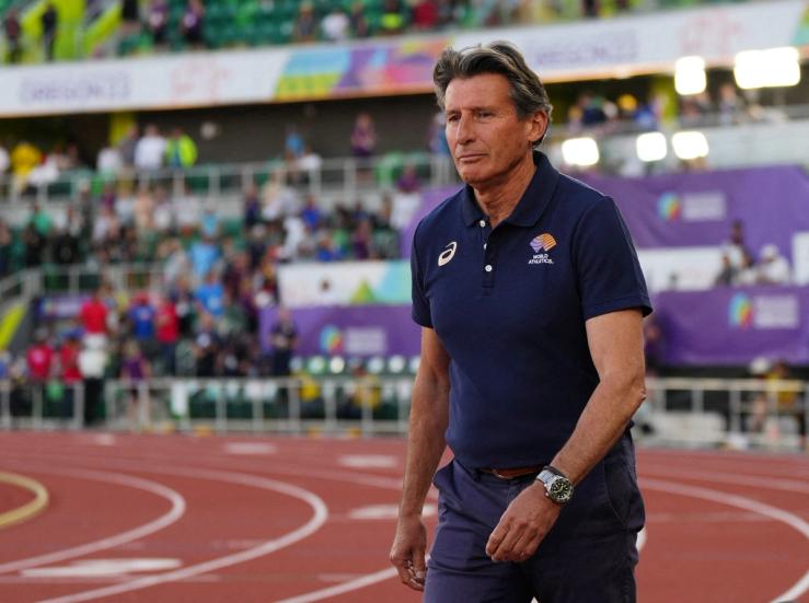 World Athletics President Sebastian Coe pictured trackside.