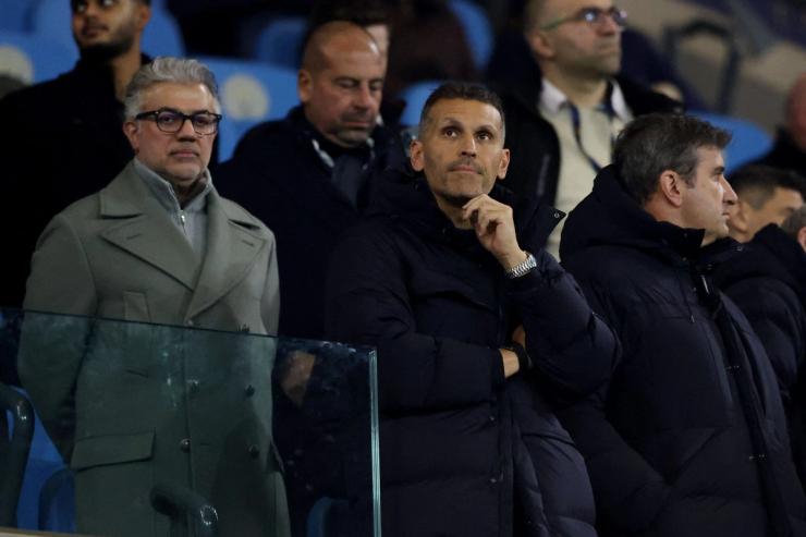 Manchester City chairman Khaldoon Al Mubarak in the stands at a Manchester City game.