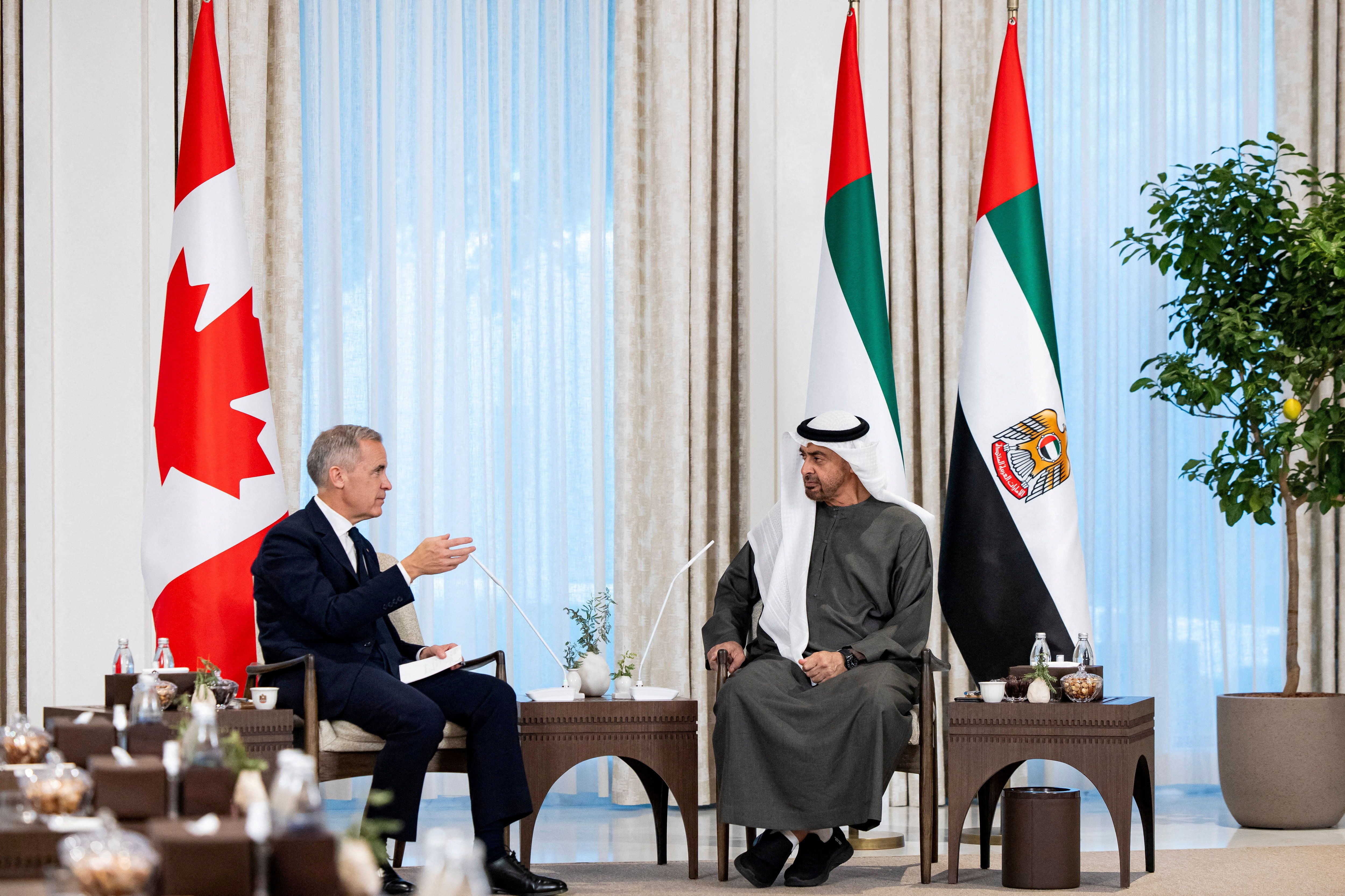 UAE President Sheikh Mohamed bin Zayed Al Nahyan meets with PM of Canada Mark Carney, in Abu Dhabi.
