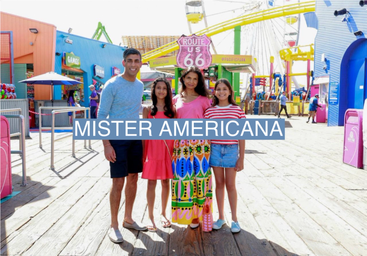 British Prime Minister Rishi Sunak, his wife Akshata Murty and his daughters pose for a photo at Santa Monica Pier in Santa Monica, California, August 3, 2023.