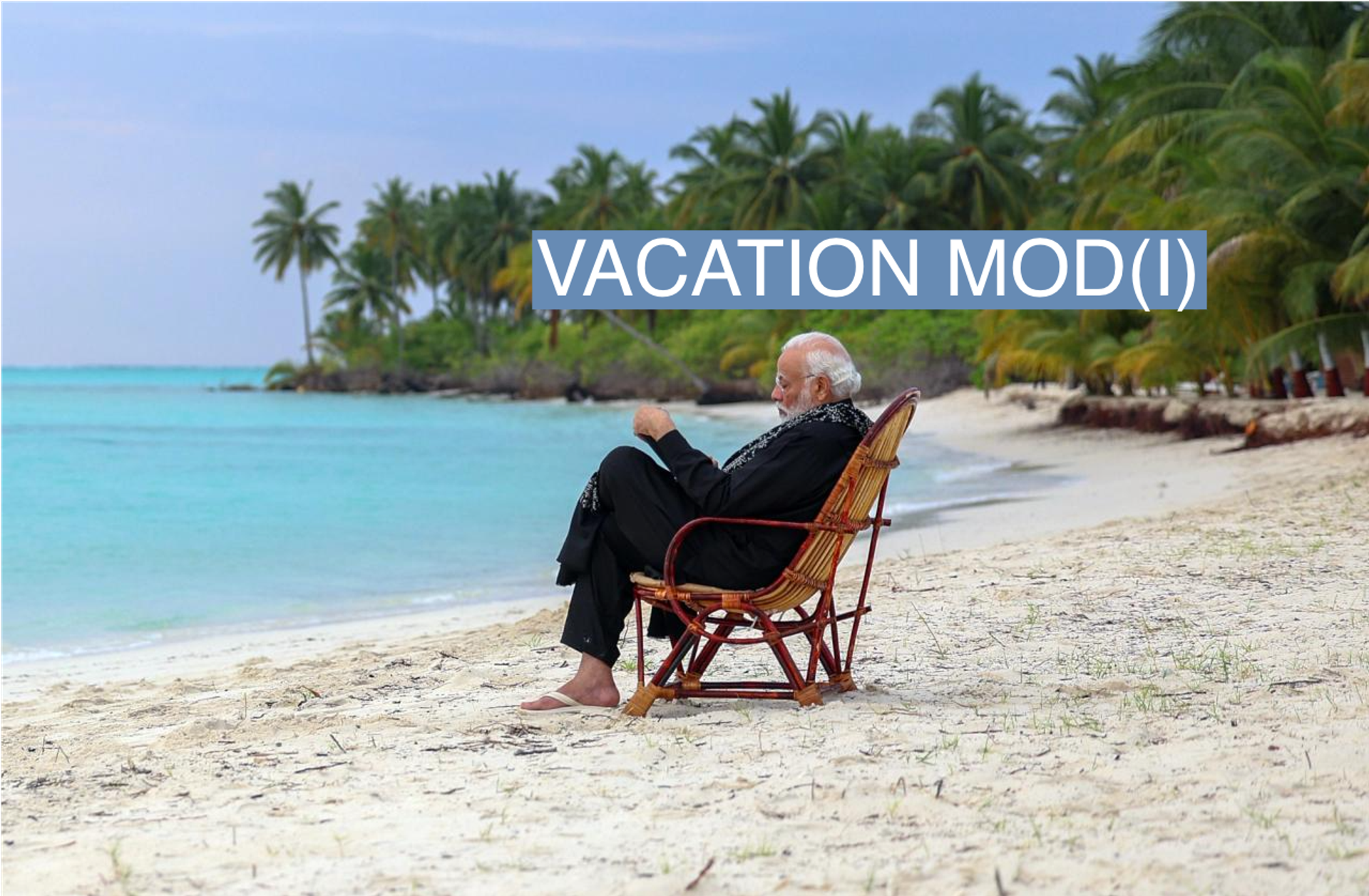 Prime Minister Narendra Modi takes a rest on one of the beaches in Lakshadweep.