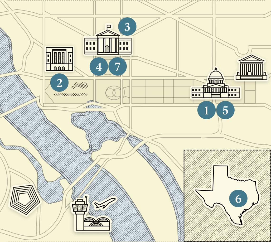 A numbered map of Washington, DC.
