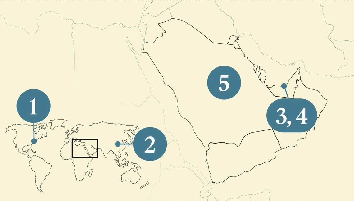 A numbered map of the world.