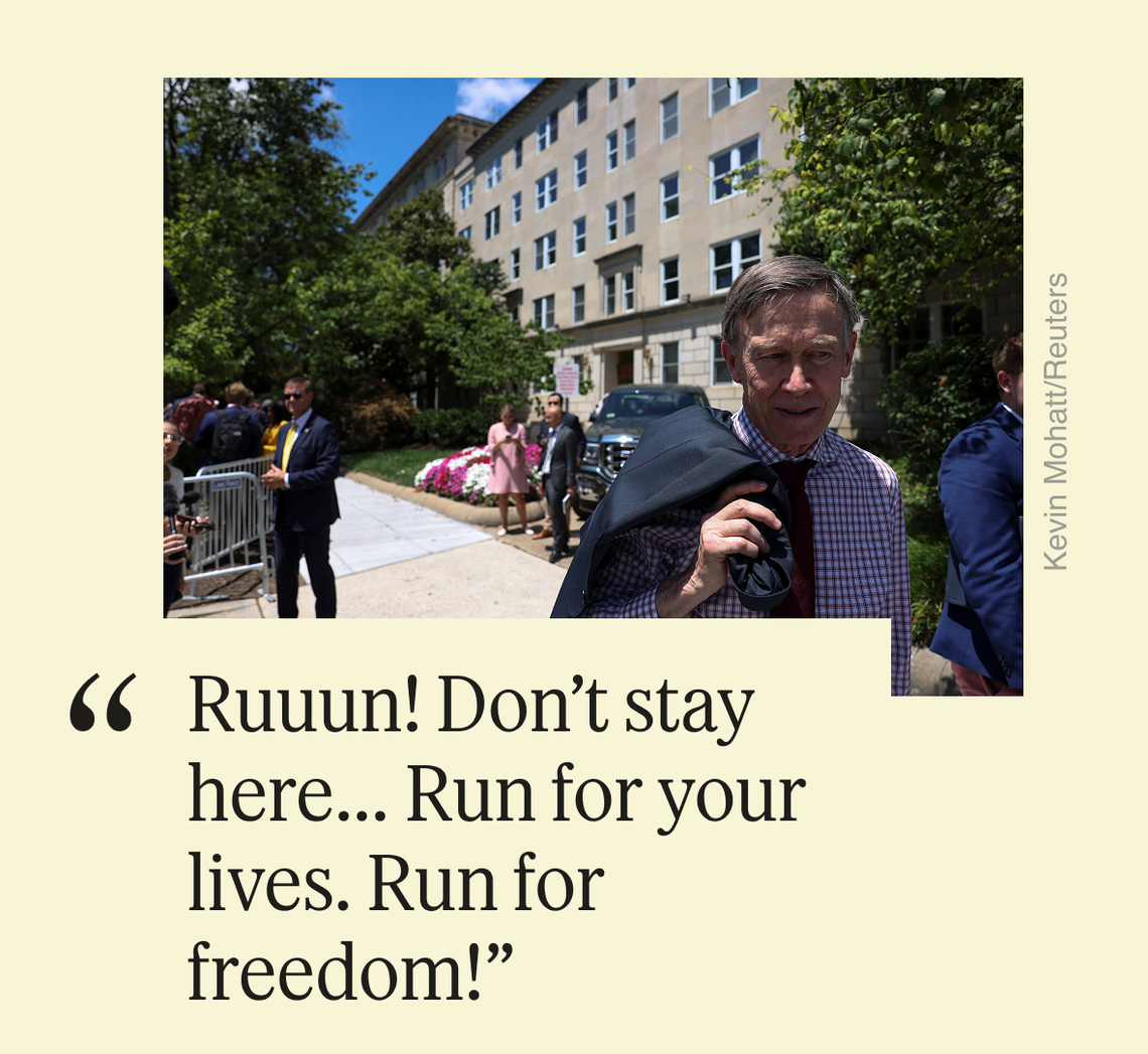 “Ruuun! Don’t stay here… Run for your lives. Run for freedom!”