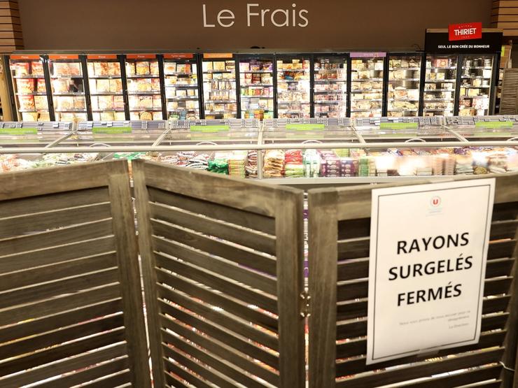 Broken fridges in a French supermarket