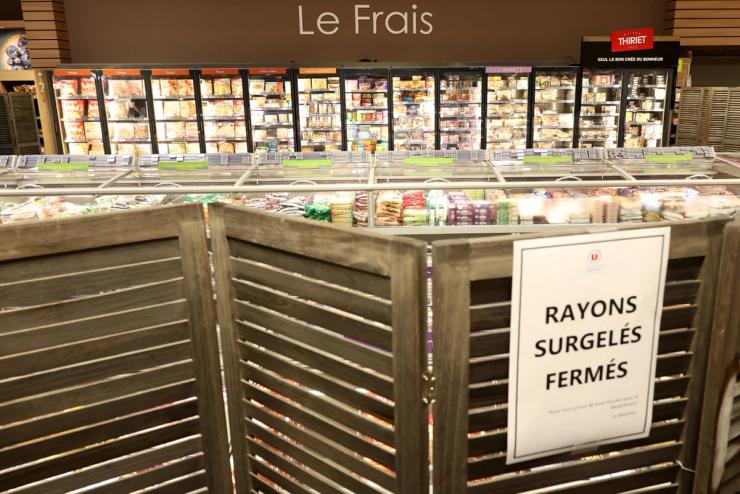 Broken fridges in a French supermarket