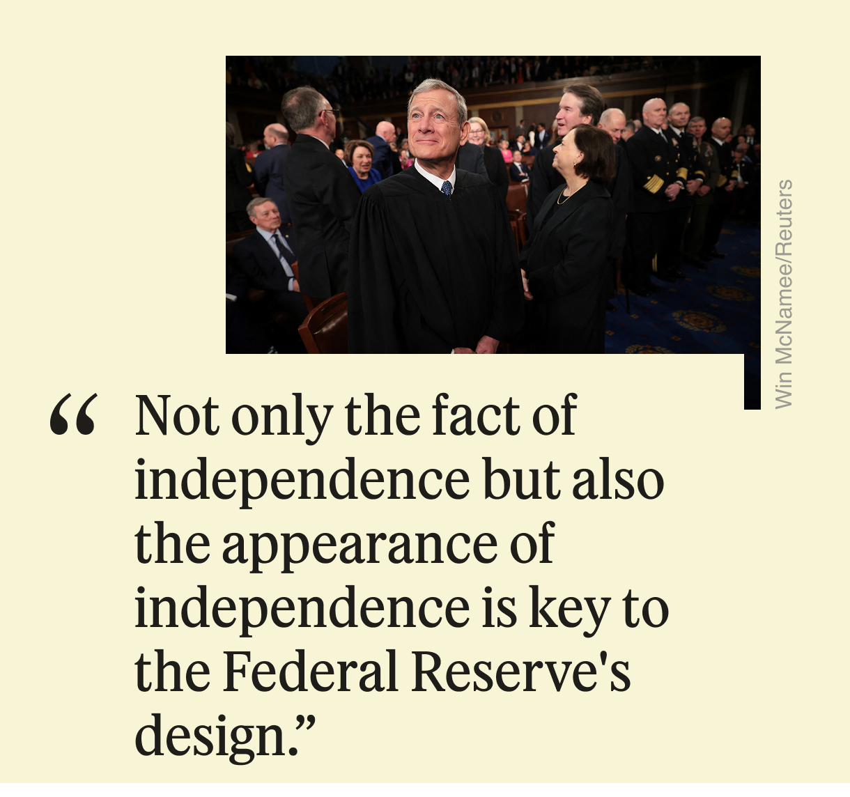“Not only the fact of independence but also the appearance of independence is key to the Federal Reserve’s design.”