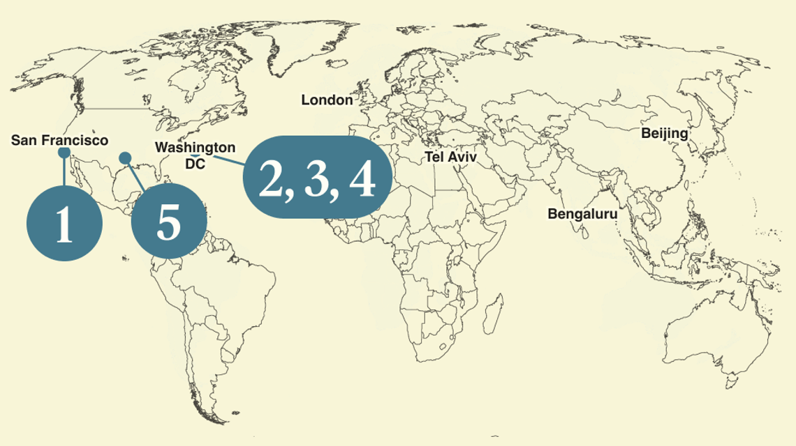 A numbered map of the world.