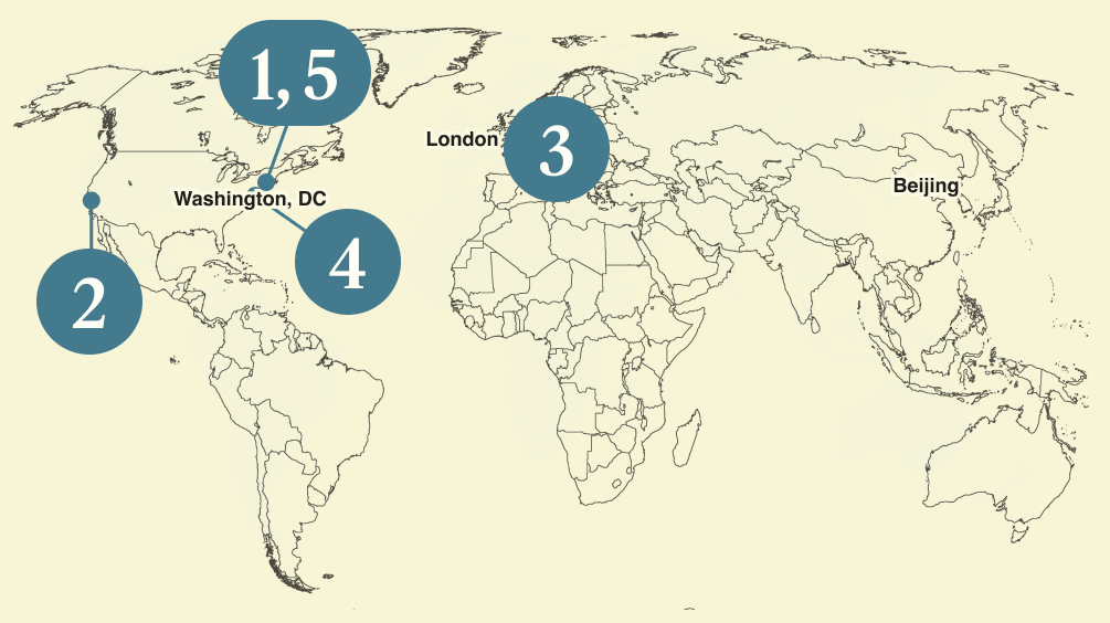 A numbered map of the world.