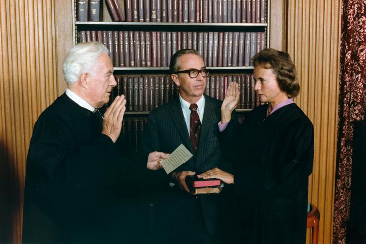 Sandra Day O’Connor is sworn in as a Supreme Court Justice by Chief Justice Warren Burger