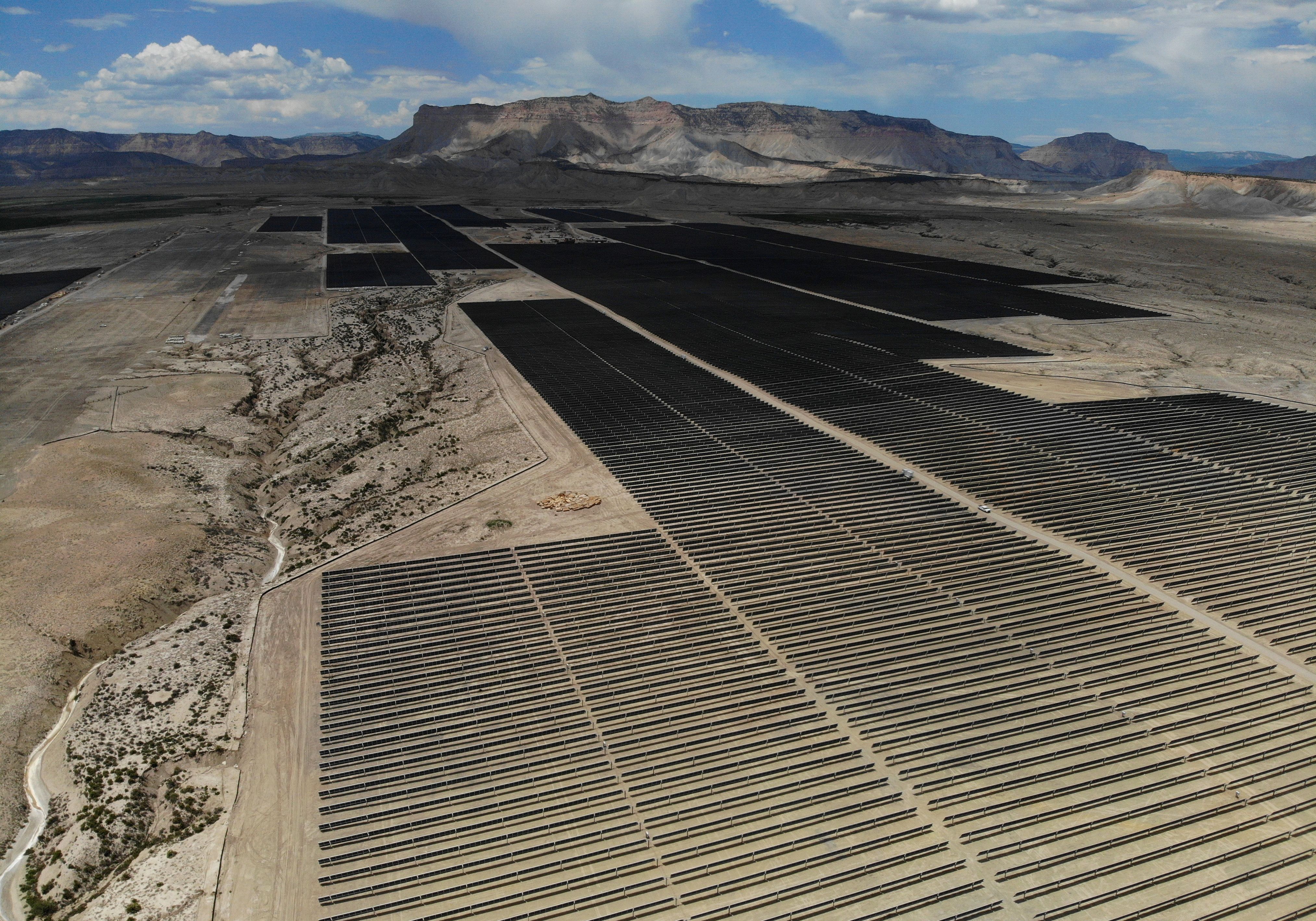 Construction work on solar power arrays continues in Utah.