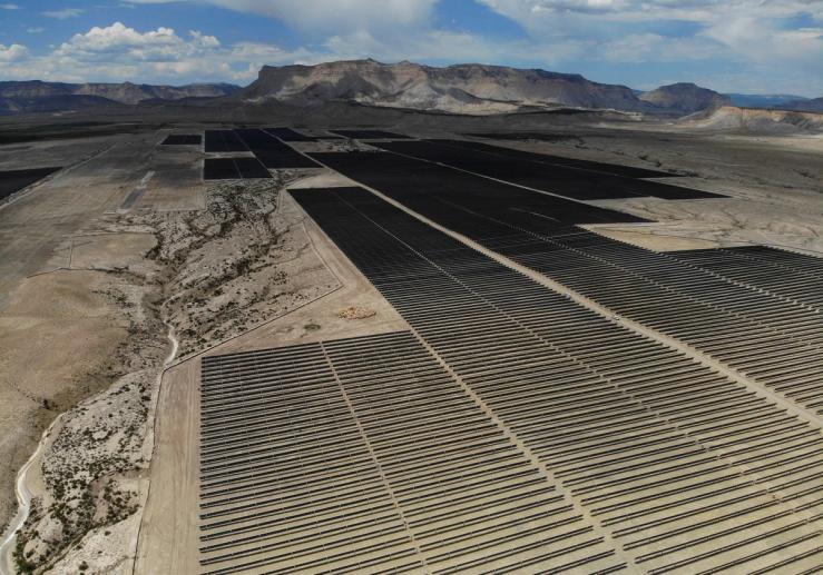 Construction work on solar power arrays continues in Utah.