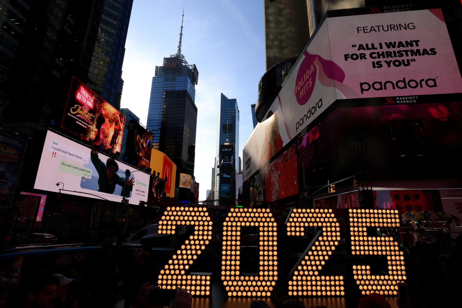 The numerals ‘2025’ arrive for the Times Square New Year’s Eve 2025 celebrations in New York City, New York, U.S., December 18, 2024.