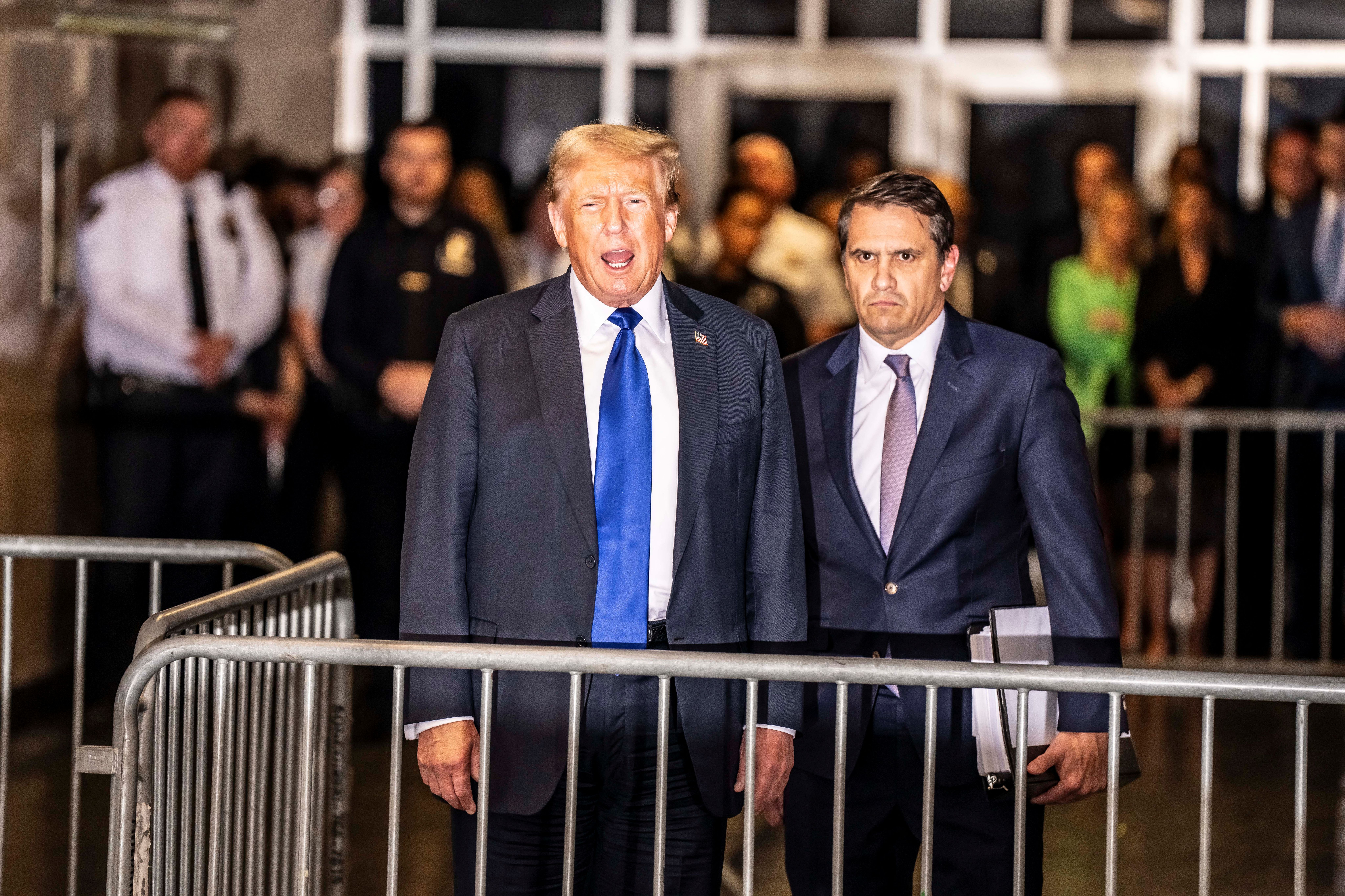 Former U.S. President Trump speaks to members of the media after a jury found him guilty of all 34 felony counts in his criminal trial at New York State Supreme Court in New York, New York, U.S., 30 May 2024. Mark Peterson/Pool via REUTERS