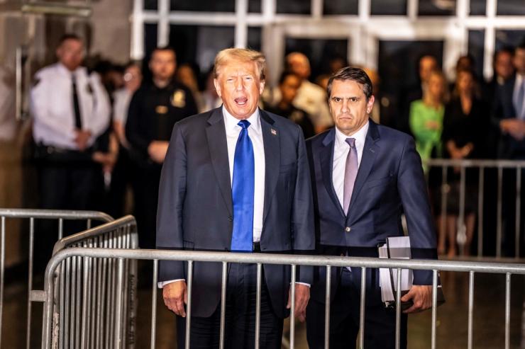Former U.S. President Trump speaks to members of the media after a jury found him guilty of all 34 felony counts in his criminal trial at New York State Supreme Court in New York, New York, U.S., 30 May 2024. Mark Peterson/Pool via REUTERS