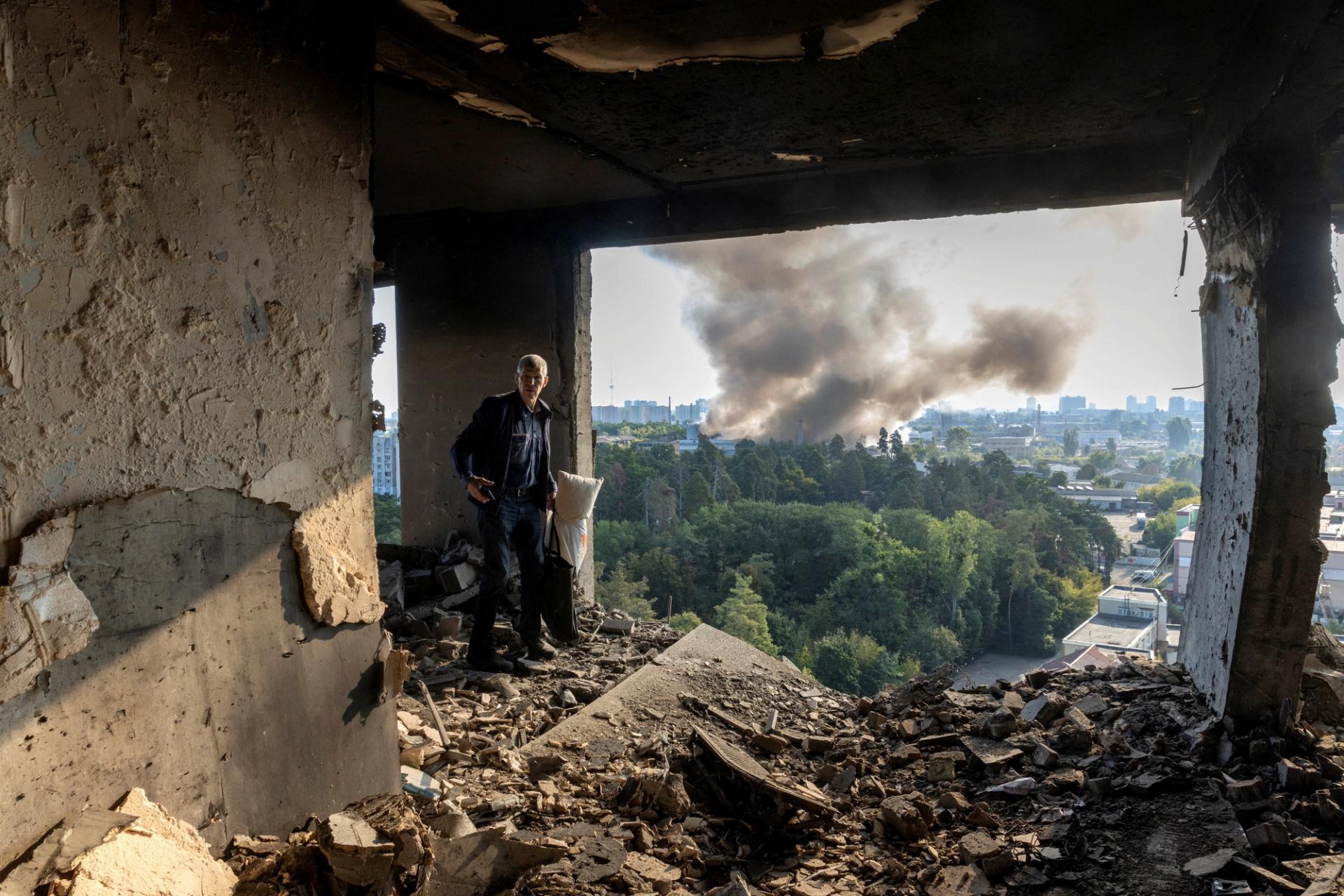 An apartment that was hit during a Russian drone strike.