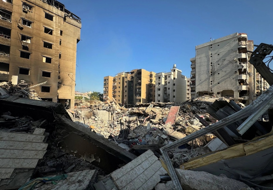 A photo showing the aftermath of an Israeli strike on Beirut