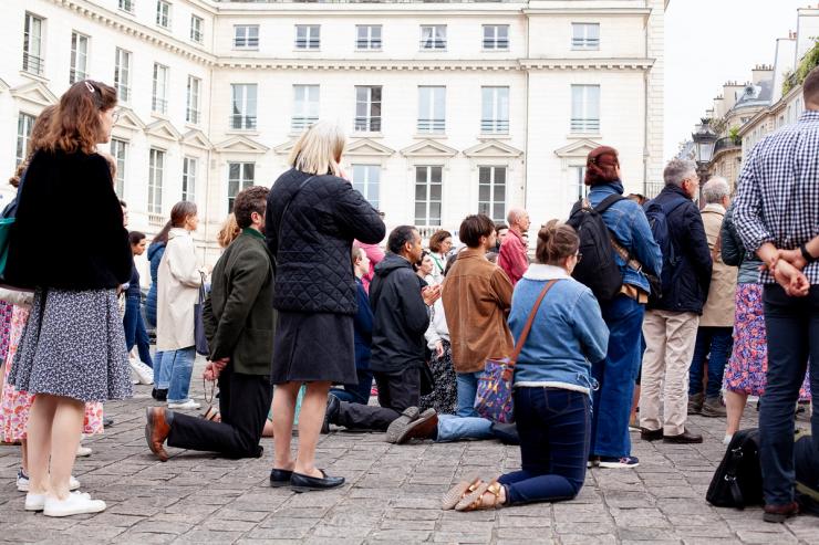 Protesters hold a prayer vigil in opposition to France’s assisted dying law.