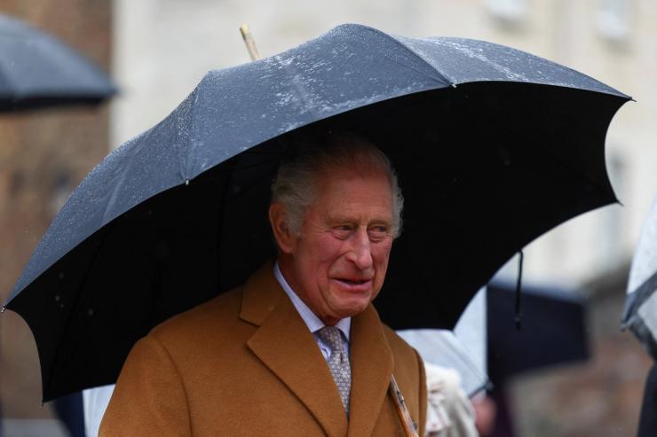 Britain’s King Charles arrives at Talbot Yard Food Court in Yorkshire, Britain, April 5, 2023. REUTERS/Molly Darlington