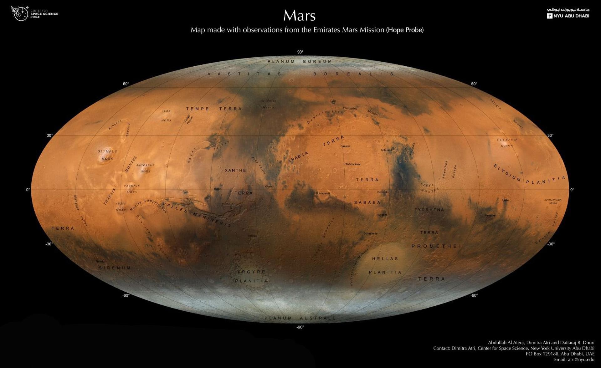 The Emirates Mars Mission’s map of the planet created by an NYU Abu Dhabi team