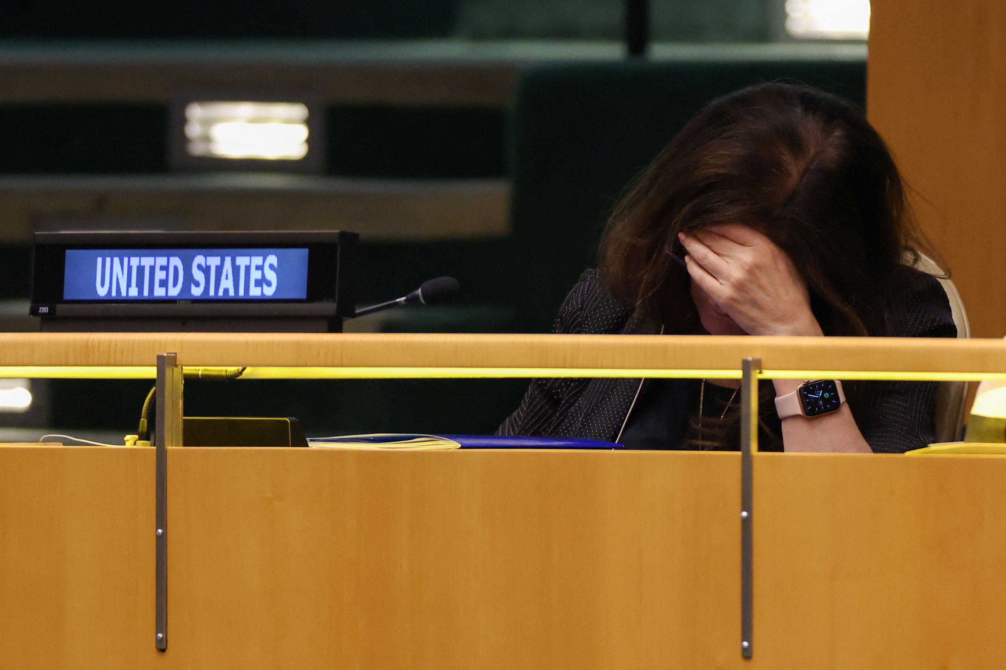 US ambassador to the United Nations (UN) Dorothy Shea attends an emergency session of the UN General Assembly before a vote on a draft resolution demanding a ceasefire in the Gaza Strip