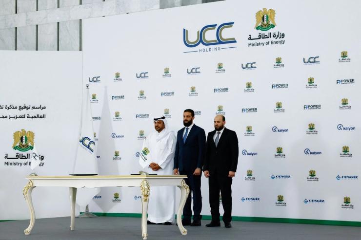 Syrian President Ahmed al-Sharaa attends the signing ceremony of a memorandum of understanding between the Ministry of Energy and Qatar’s UCC Holding.