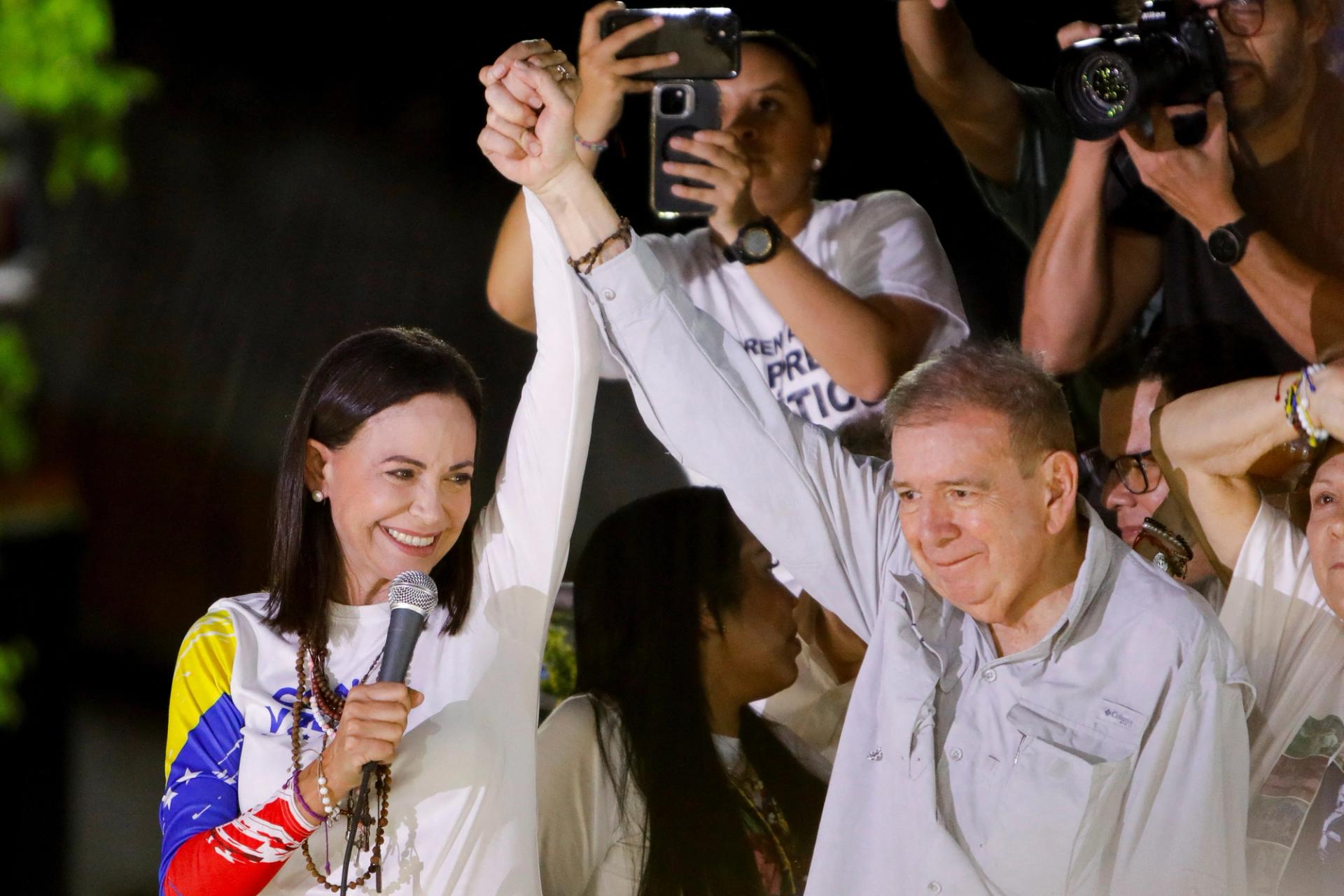 Venezuelan opposition leader María Corina Machado and  presidential candidate Edmundo González.