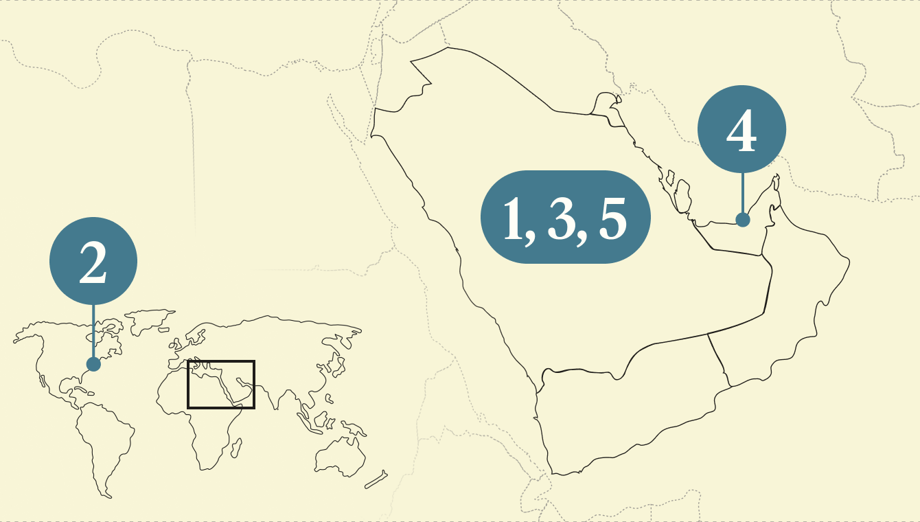 A numbered map of the Gulf region.