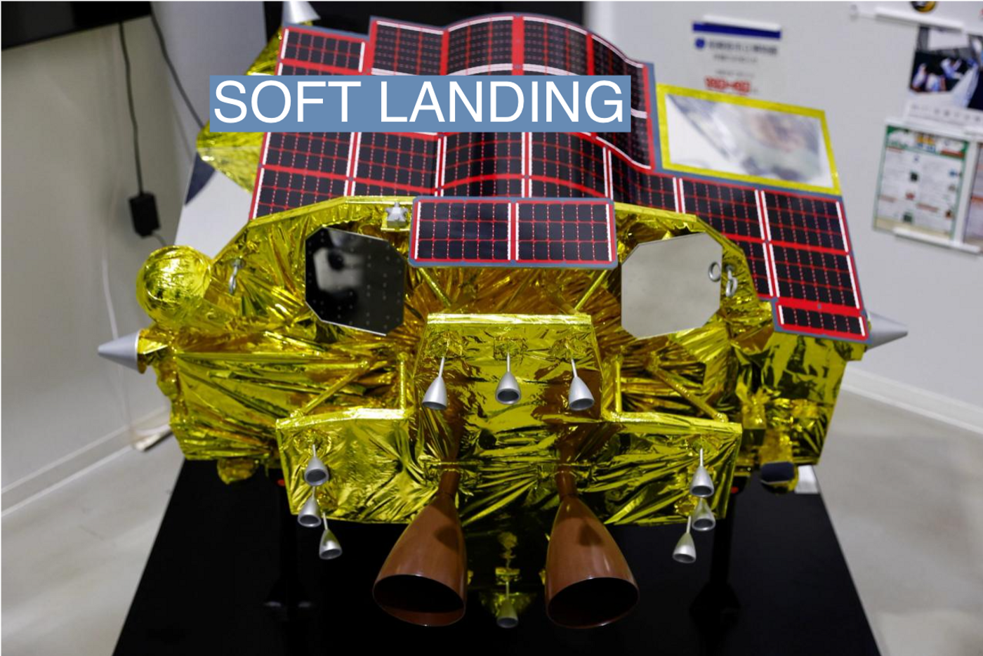 A miniature model of the Smart Lander for Investigating Moon (SLIM) is displayed at Japan Aerospace Exploration Agency (JAXA)'s facility in Sagamihara, south of Tokyo, Japan, January 19, 2024. REUTERS/Kim Kyung-Hoon
