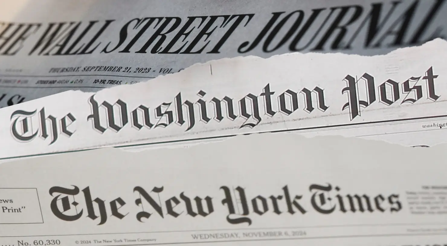 A graphic showing the homepages of newspapers.