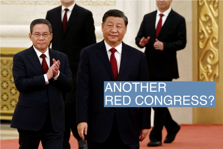 New Politburo Standing Committee members Xi Jinping and Li Qiang arrive to meet the media following the 20th National Congress of the Communist Party of China, at the Great Hall of the People in Beijing, China October 23, 2022.