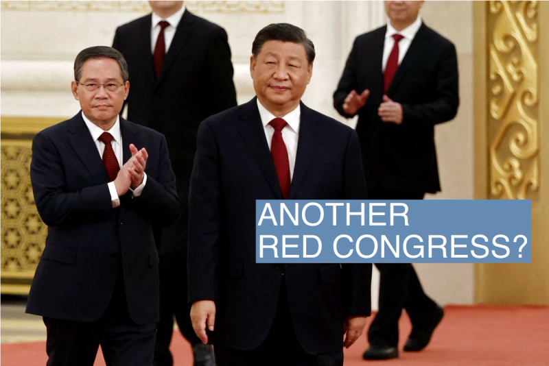 New Politburo Standing Committee members Xi Jinping and Li Qiang arrive to meet the media following the 20th National Congress of the Communist Party of China, at the Great Hall of the People in Beijing, China October 23, 2022. 
