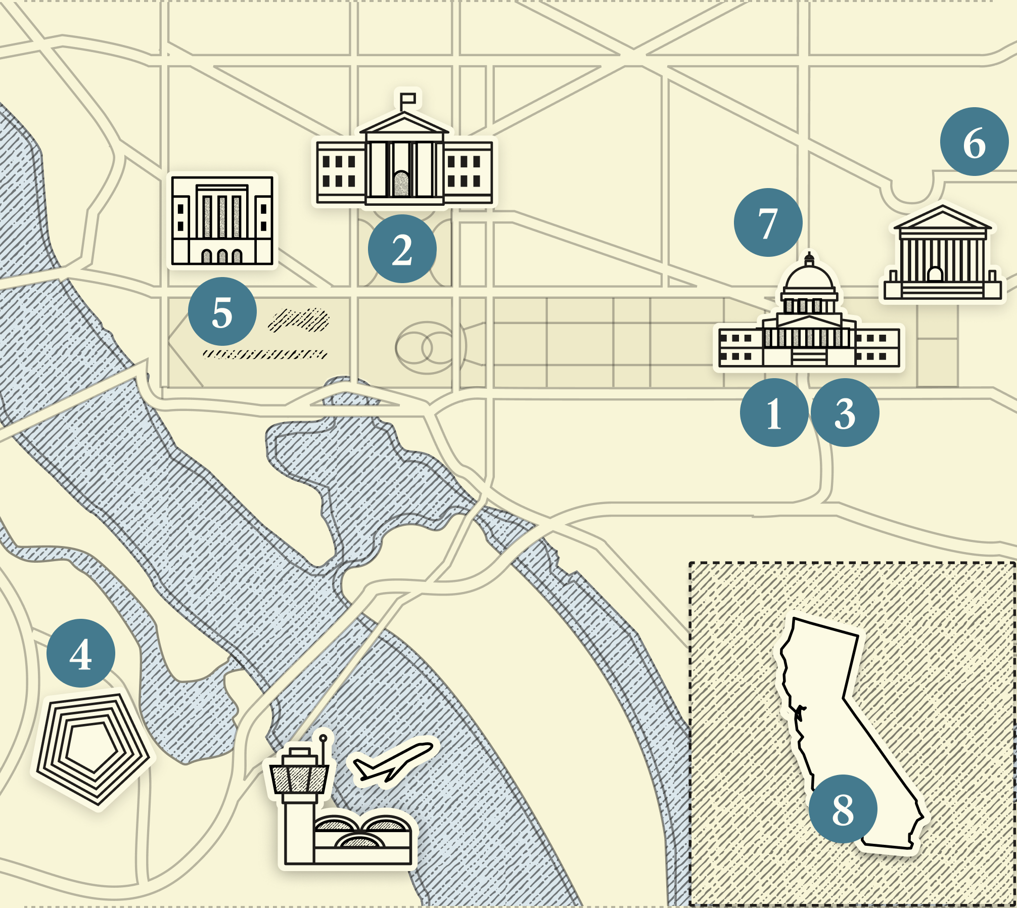 A numbered map of DC.