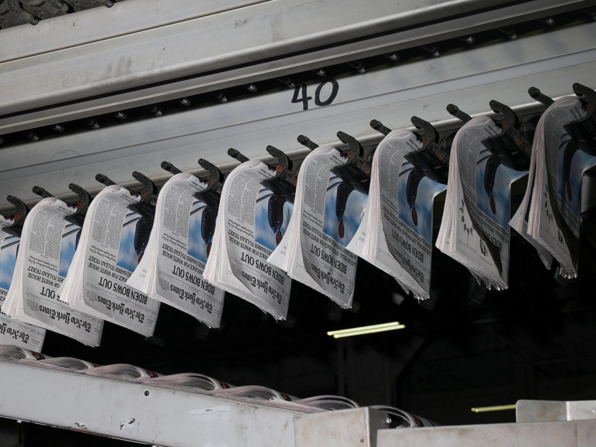 The New York Times papers being printed.