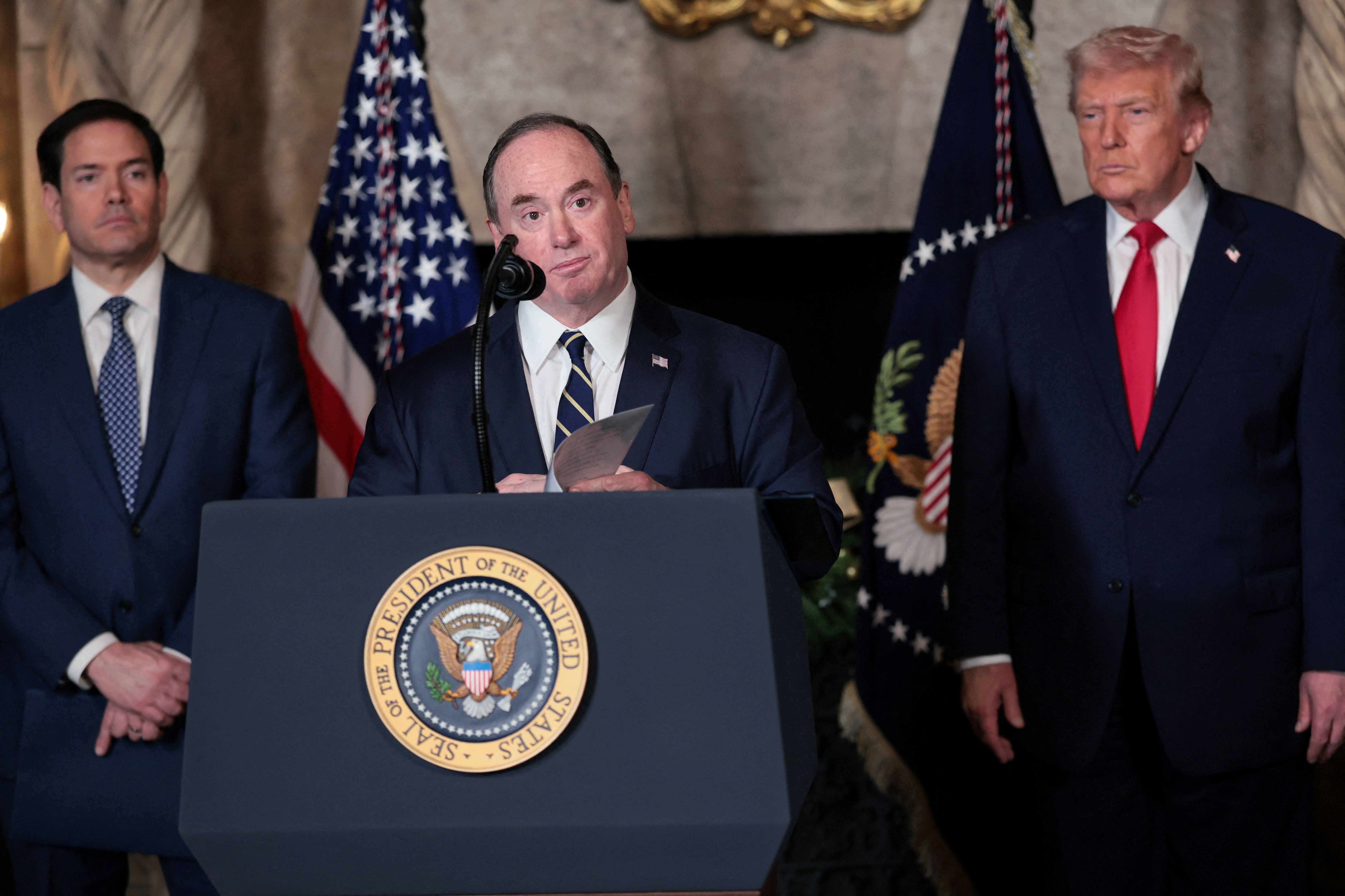 US Navy Secretary John Phelan, at center