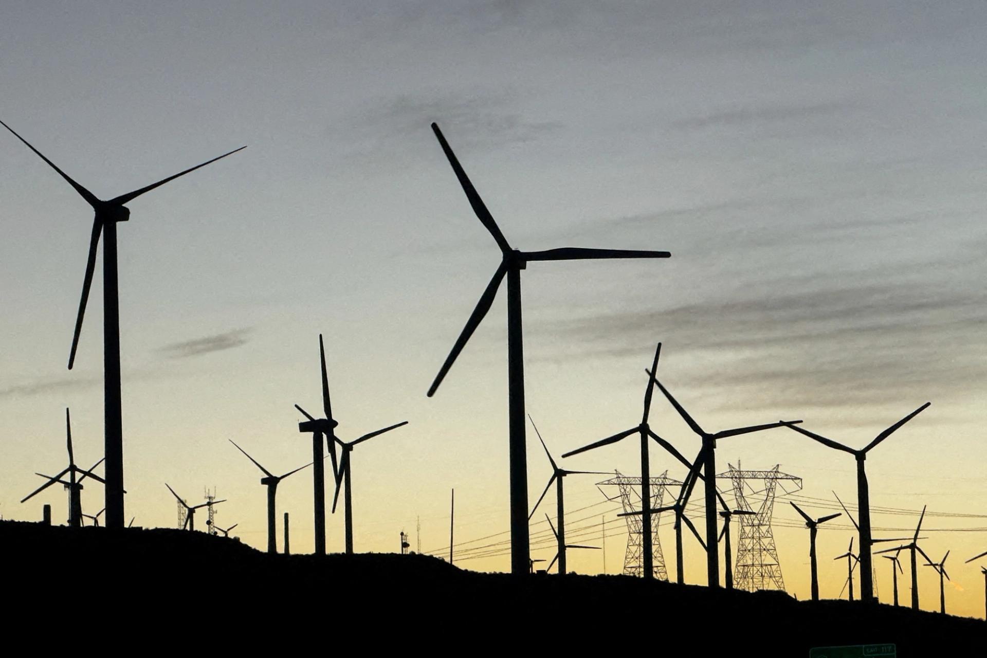 Wind turbines are shown in Palm Springs, California, last year.