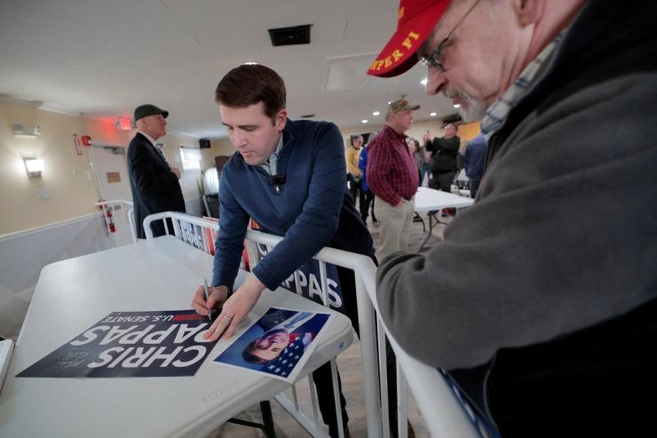 Chris Pappas at a campaign event in March