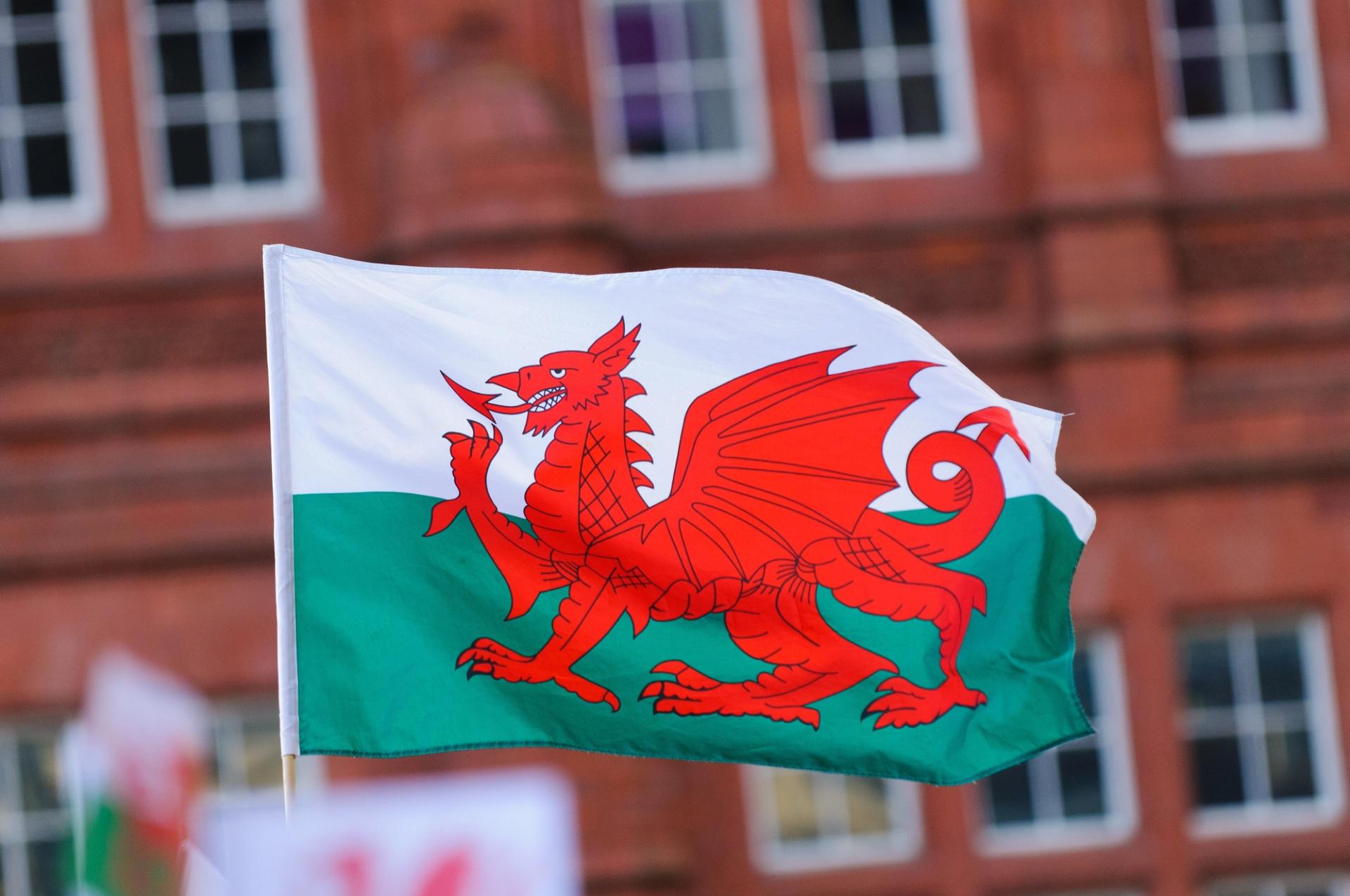 The Welsh flag flies at a celebration for the national rugby team in this photo from March 2012.