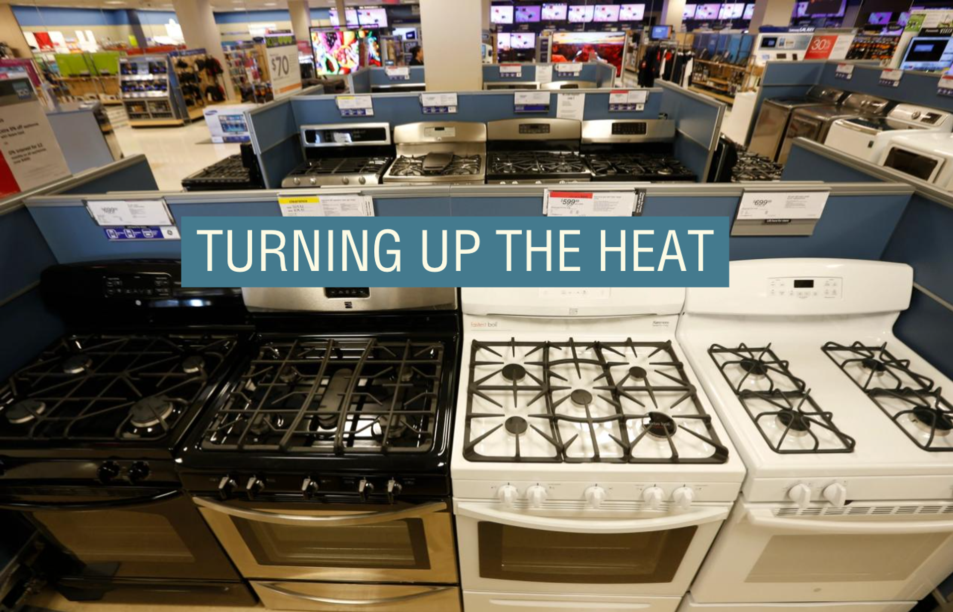 Stoves and other appliances are seen on display at a Sears store in Schaumburg, Illinois