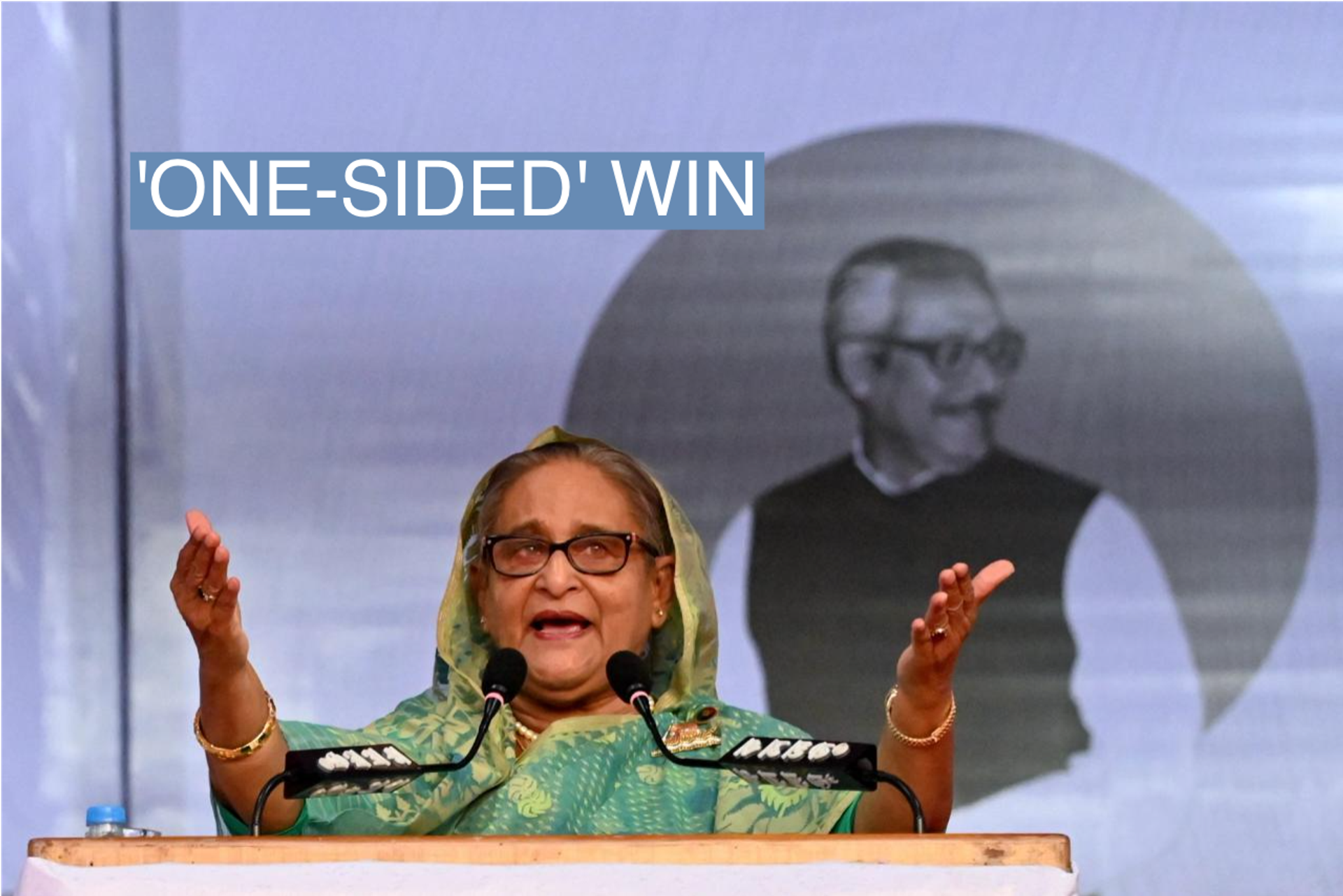 Bangladesh's Prime Minister Sheikh Hasina addresses a rally during an election campaign in Sylhet on December 20, 2023, ahead of the general elections. 