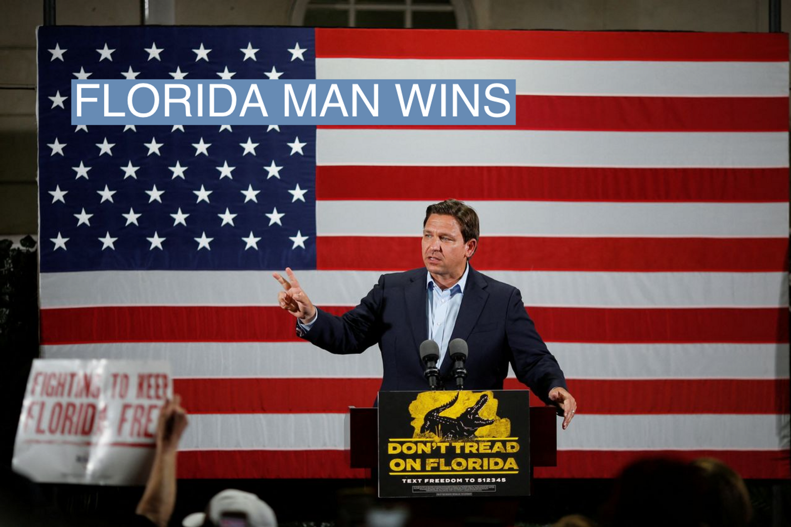 Florida Governor Ron DeSantis speaks during a rally ahead of the midterm elections, in Hialeah, Florida, U.S., November 7, 2022.