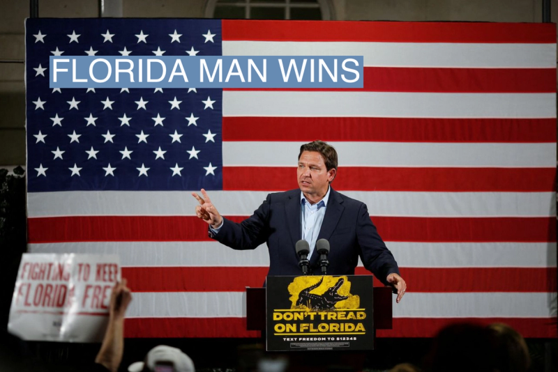 Florida Governor Ron DeSantis speaks during a rally ahead of the midterm elections, in Hialeah, Florida, U.S., November 7, 2022.