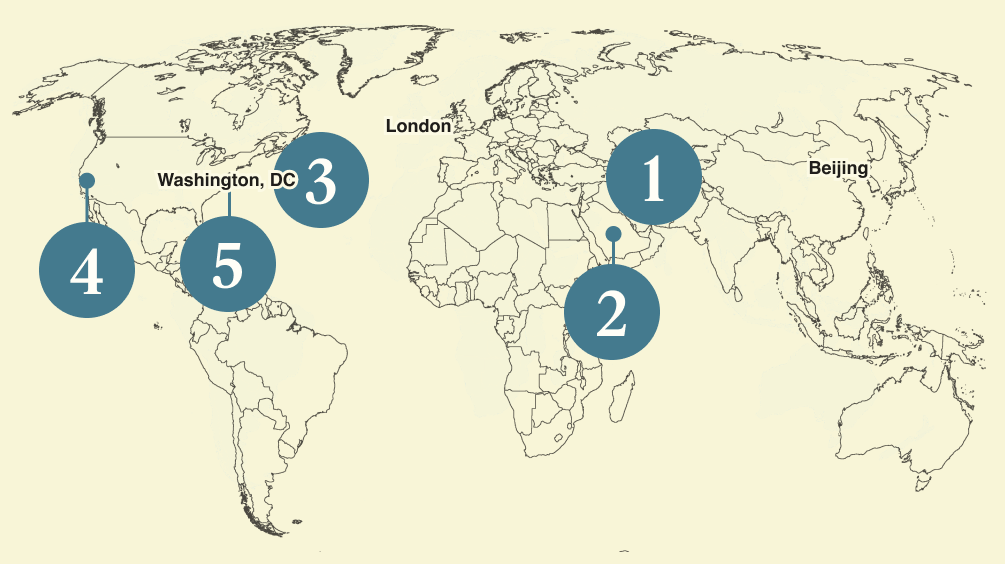 A numbered map of the world.