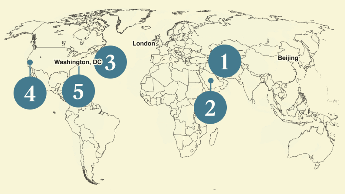 A numbered map of the world.