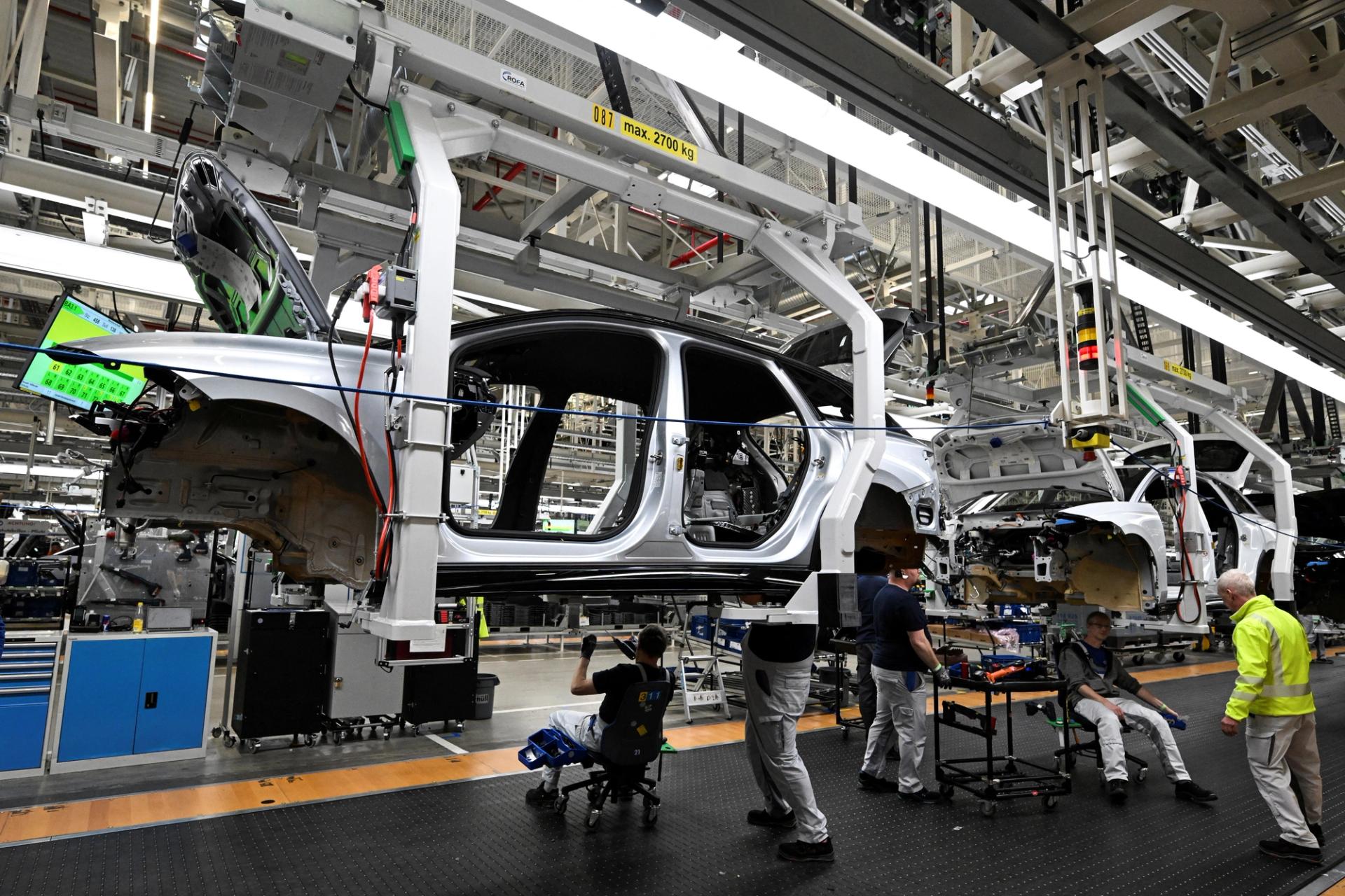 A view shows the assembly line at the Volkswagen (VW) electric fleet lead plant in Emden, Germany